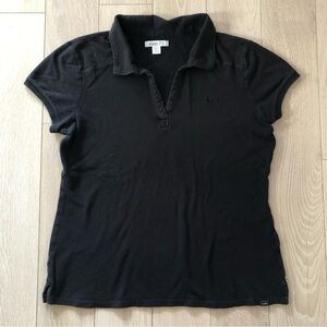 Roots Logo Embroidered Polo Shirt in Black Size L